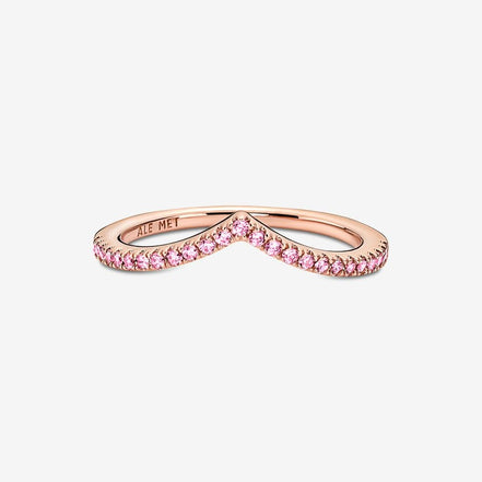 Pandora Timeless Pink Sparkling Wishbone Ring Size 7.5