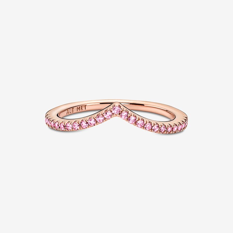 Pandora Timeless Pink Sparkling Wishbone Ring Size 7.5