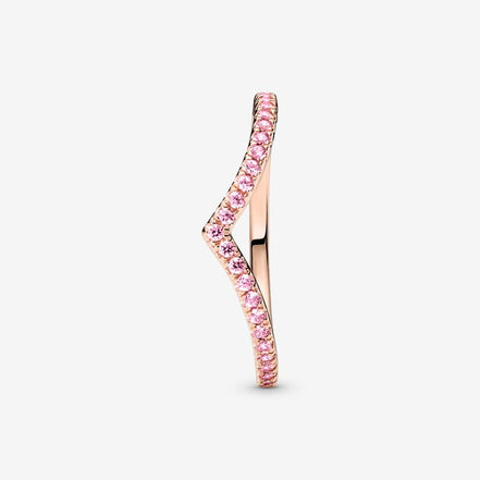 Pandora Timeless Pink Sparkling Wishbone Ring Size 7.5