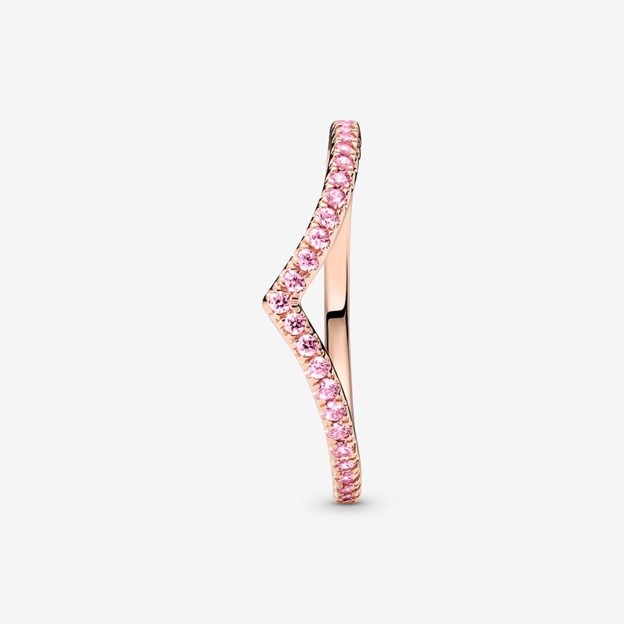 Pandora Timeless Pink Sparkling Wishbone Ring Size 7.5