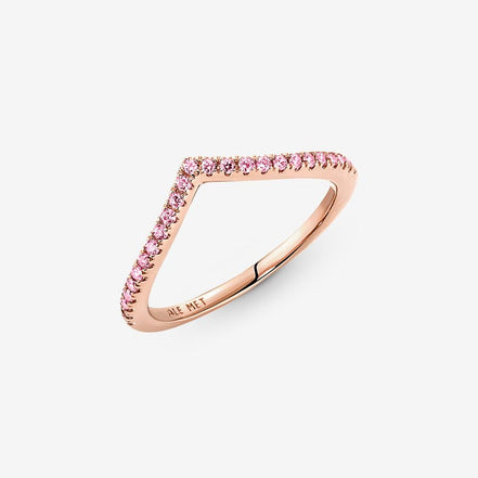 Pandora Timeless Pink Sparkling Wishbone Ring Size 7.5