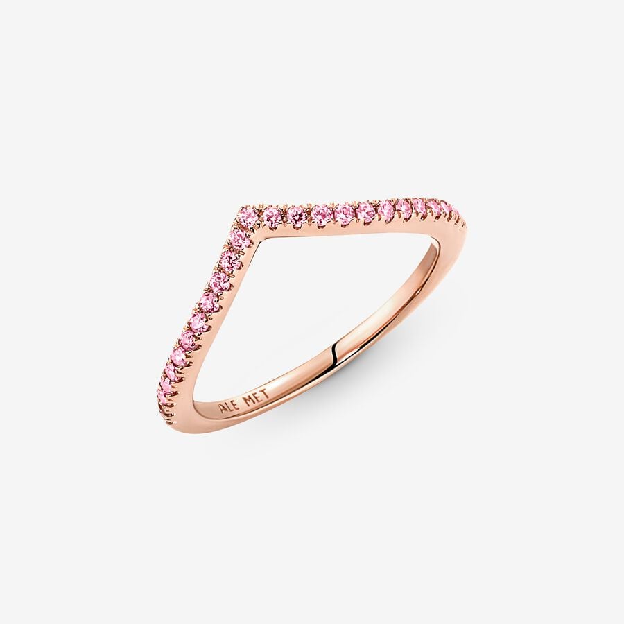 Pandora Timeless Pink Sparkling Wishbone Ring Size 7.5