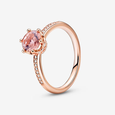Pandora Timeless Pink Sparkling Crown Solitaire Ring Size 7