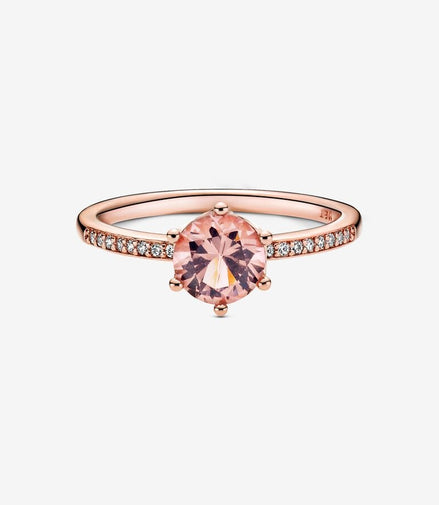 Pandora Timeless Pink Sparkling Crown Solitaire Ring Size 7