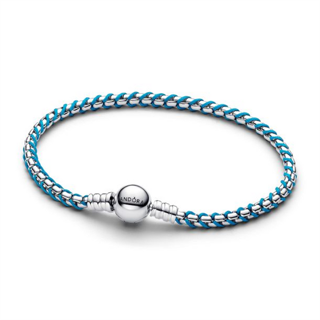 Pandora Moments Blue Cord Snake Chain Bracelet Size 20