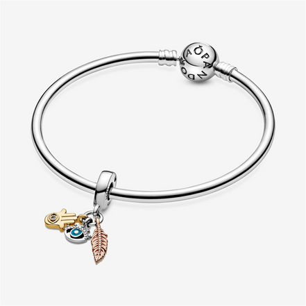 Pandora Moments Hamsa, All-seeing Eye & Feather Spirituality Dangle Charm