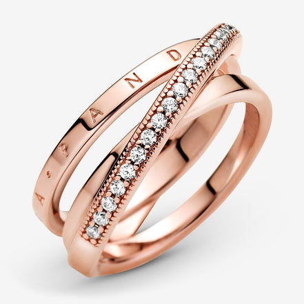 Pandora Signature Crossover Pavé Triple Band Ring Size 6