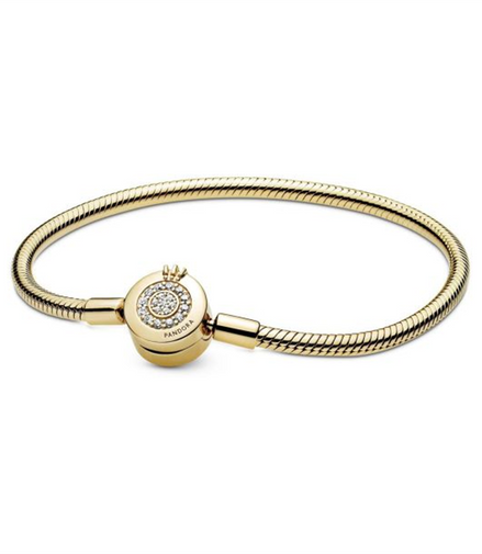 Pandora Sparkling Crown O Snake Chain Bracelet Size 19