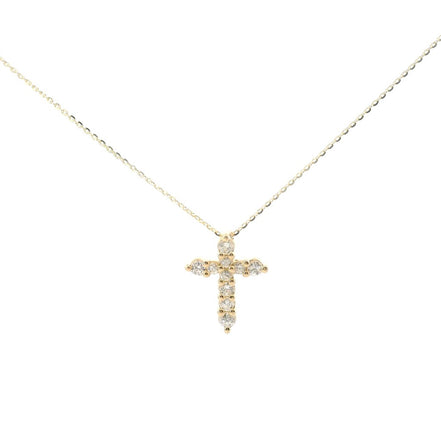 14K Yellow Gold Diamond Cross Pendant Necklace