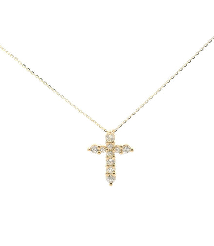 14K Yellow Gold Diamond Cross Pendant Necklace