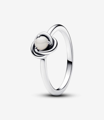 Pandora Moments June White Bioresin Man-Made Mother of Pearl Eternity Circle Ring Size 7