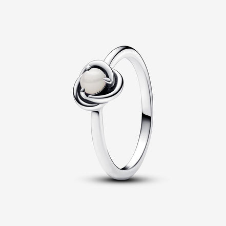 Pandora Moments June White Bioresin Man-Made Mother of Pearl Eternity Circle Ring Size 7.5