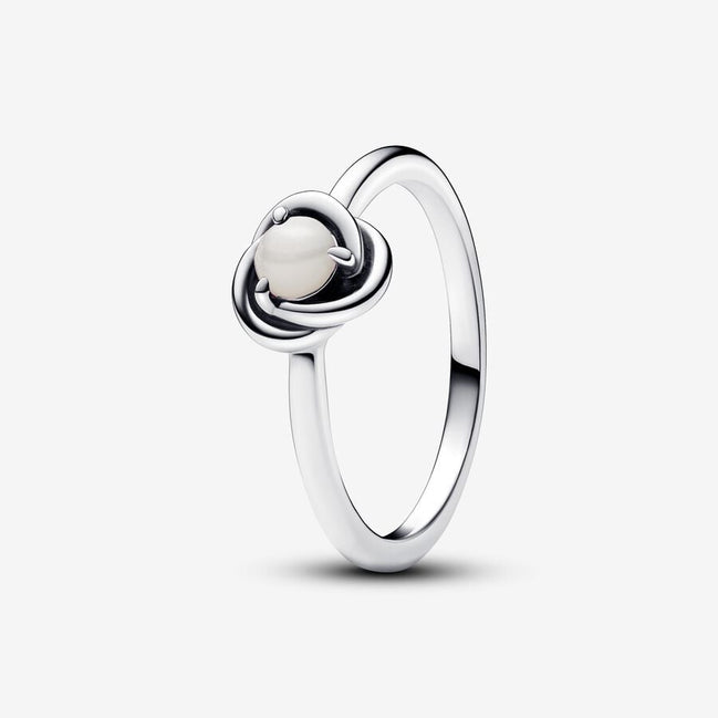 Pandora Moments June White Bioresin Man-Made Mother of Pearl Eternity Circle Ring Size 7.5