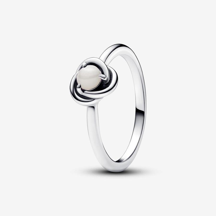 Pandora Moments June White Bioresin Man-Made Mother of Pearl Eternity Circle Ring Size 7.5