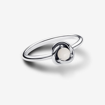 Pandora Moments  June White Bioresin Man-Made Mother of Pearl Eternity Circle Ring Size 6