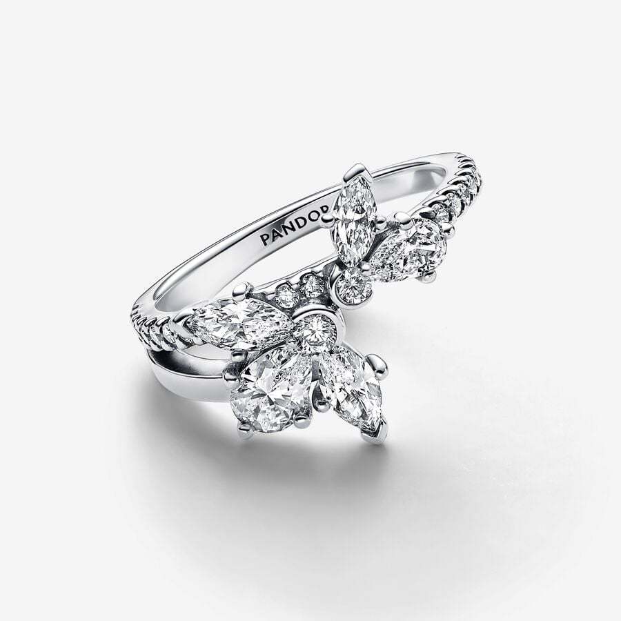 Pandora Timeless Sparkling Asymmetrical Herbarium Cluster Ring Size 8.5