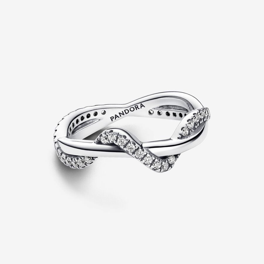 Pandora TimelessSparkling Intertwined Wave Ring Size 7.5