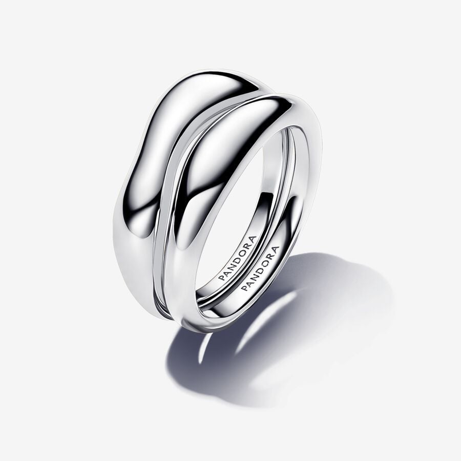 Pandora Essence Silver Organically Shaped Stacking Rings Size 6