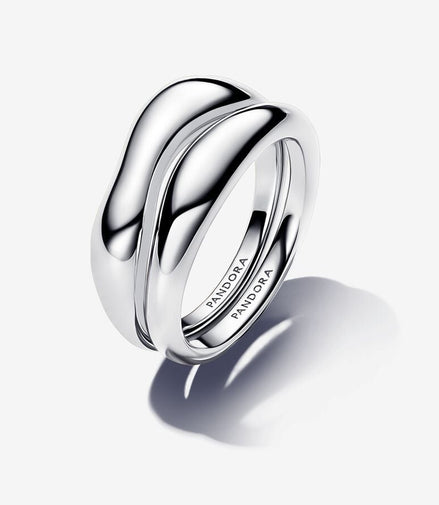 Pandora Essence Silver Organically Shaped Stacking Rings Size 6