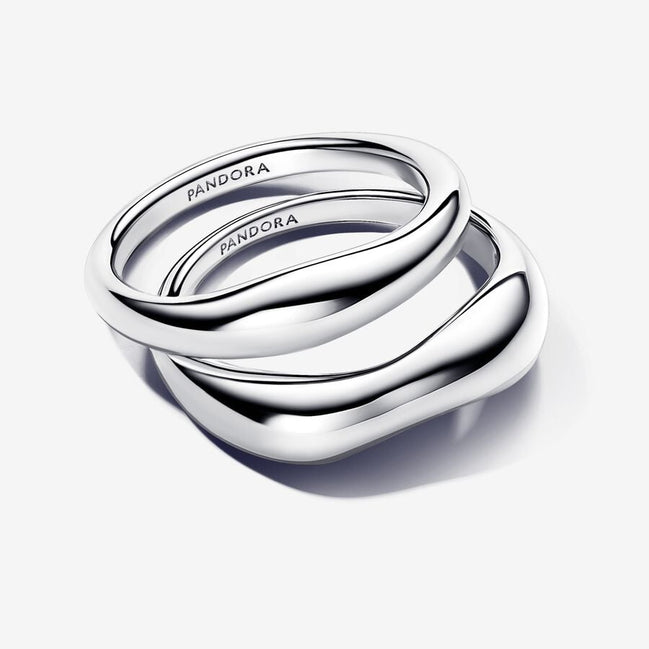 Pandora Essence Silver Organically Shaped Stacking Rings Size 6