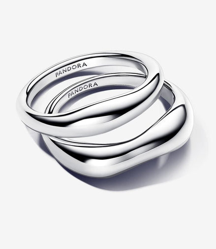 Pandora Essence Silver Organically Shaped Stacking Rings Size 6