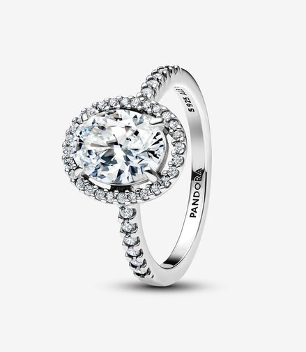 Pandora Timeless Oval Sparkling Halo Statement Ring Size 7