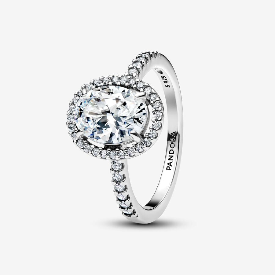 Pandora Timeless Oval Sparkling Halo Statement Ring Size 7