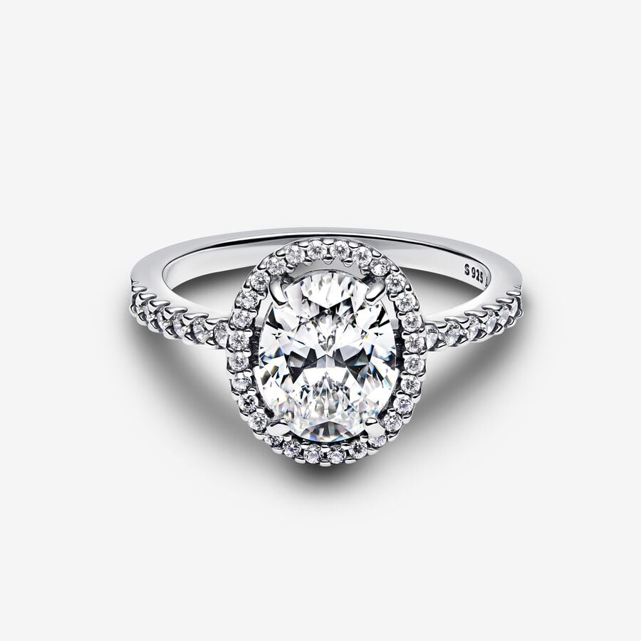 Pandora Timeless Oval Sparkling Halo Statement Ring Size 6