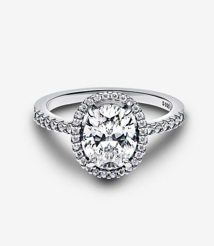 Pandora Timeless Oval Sparkling Halo Statement Ring Size 6
