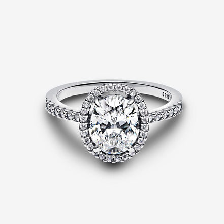 Pandora Timeless Oval Sparkling Halo Statement Ring Size 7