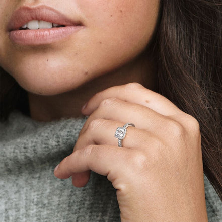 Pandora Timeless Square Sparkle Clear Halo Ring Size 7