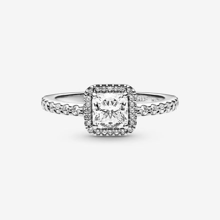 Pandora Timeless Square Sparkle Clear Halo Ring Size 7