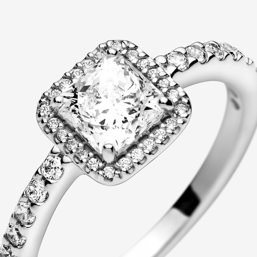 Pandora Timeless Square Sparkle Clear Halo Ring Size 7