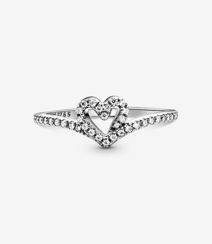 Pandora Timeless Sparkling Wishbone Heart Ring Size 6
