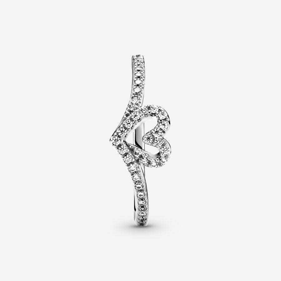 Pandora Timeless Sparkling Wishbone Heart Ring Size 6
