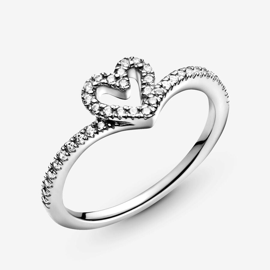 Pandora Timeless Sparkling Wishbone Heart Ring Size 6