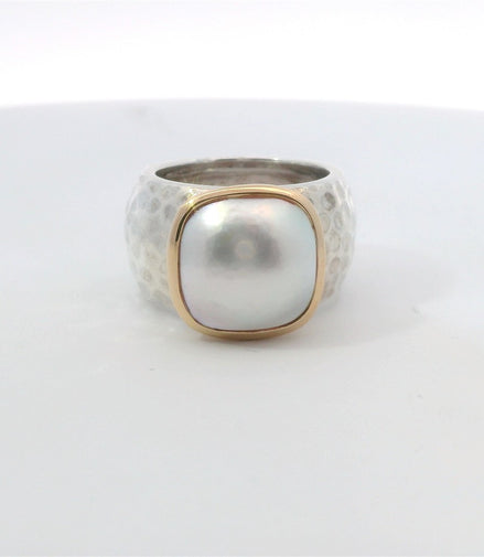 Raymond Mazza 14K Gold and Sterling Silver Mabe Pearl Ring