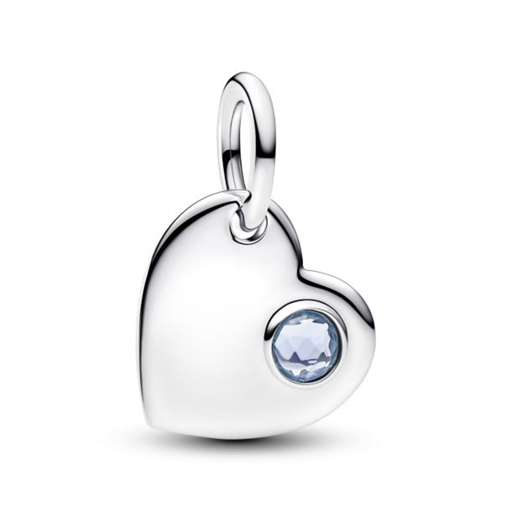 Pandora Engravable Heart Aqua Blue Stone Dangle Charm