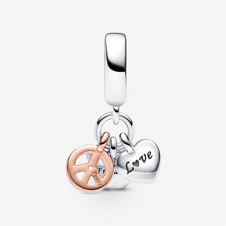 Pandora Moments Two-Tone Rainbow Heart, Butterfly & Peace Triple Dangle Charm