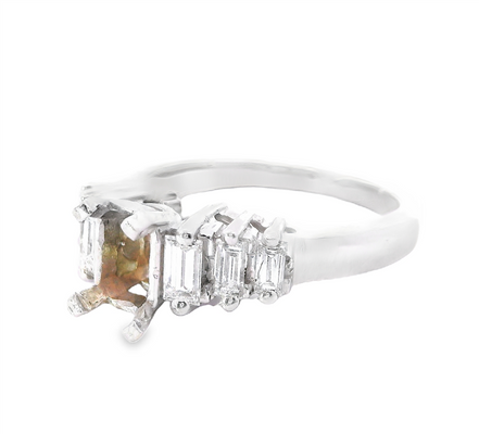 14K White Gold And 0.62 CTW Baguette Diamond Semi-Mount Engagement  Ring