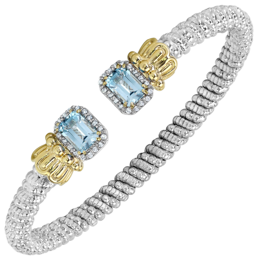 Vahan 14K Gold And Sterling Silver Diamond And Sky Blue Topaz Open Bracelet