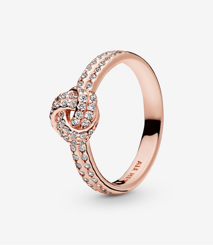 Pandora Timeless Rose Gold Shimmering Knot Ring Size 7.5