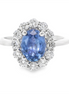14K White Gold Oval Sapphire And Diamond Fashion Ring