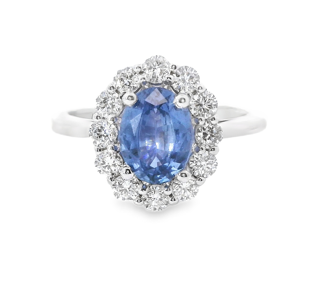 14K White Gold Oval Sapphire And Diamond Fashion Ring