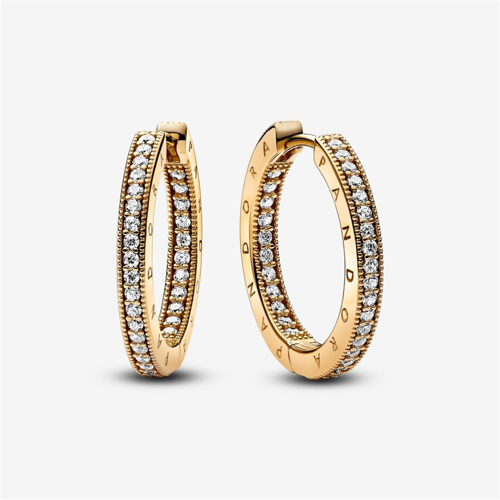 Pandora Signature Logo & Pave Hoop Earrings