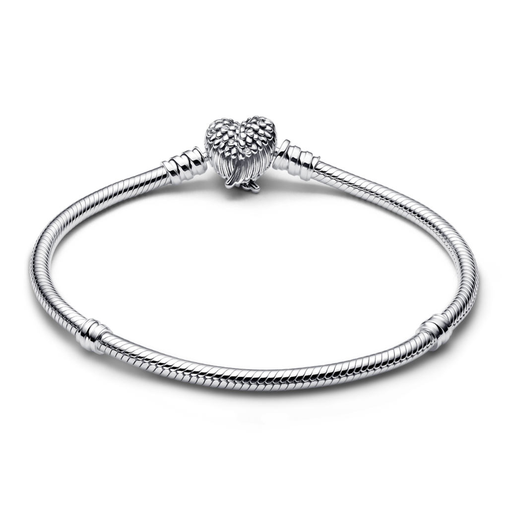 Pandora Moments Heart Wings Clasp Snake Chain Bracelet Size 19