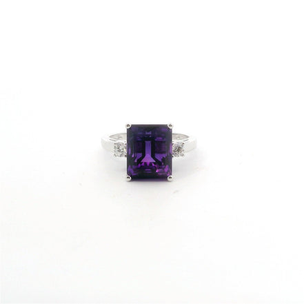 14K White Gold Diamond & Amethyst Fashion Ring