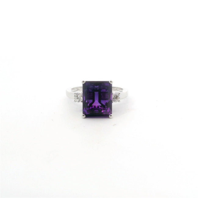 14K White Gold Diamond & Amethyst Fashion Ring