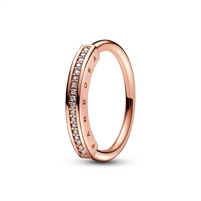 Pandora Signature 14K Rose Gold Plated I-D Pave Ring Size 7