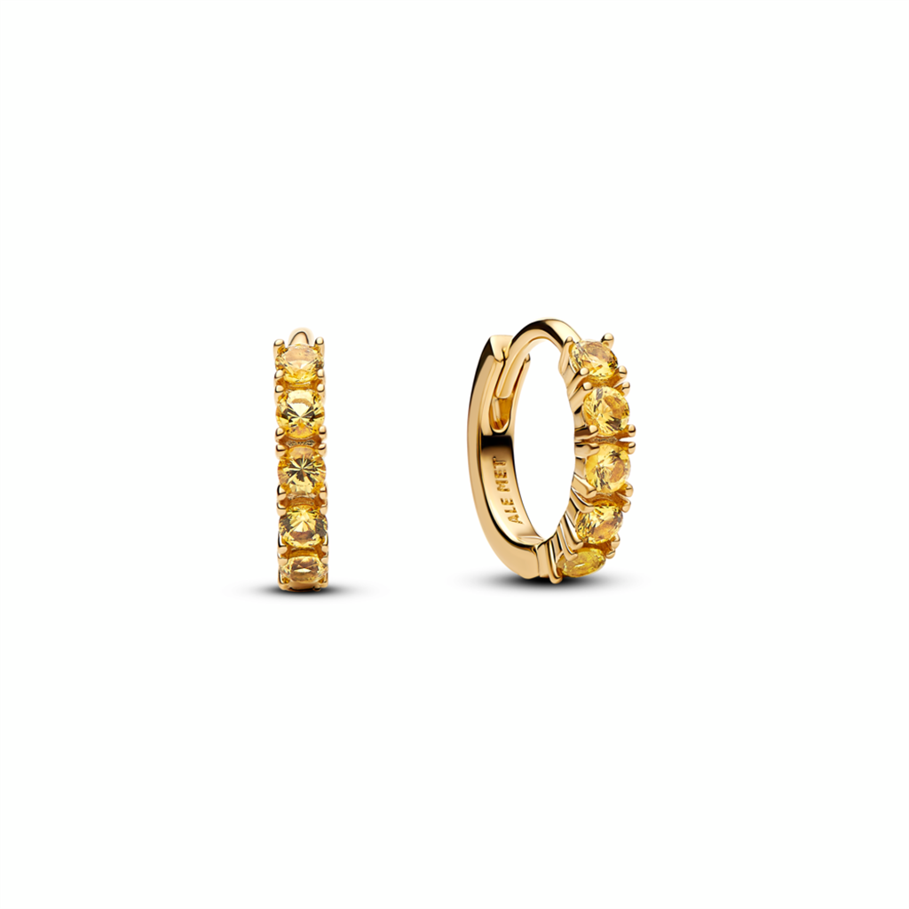 Pandora 14K Yellow Gold And Yellow Crystal Huggie Hoop Earrings
